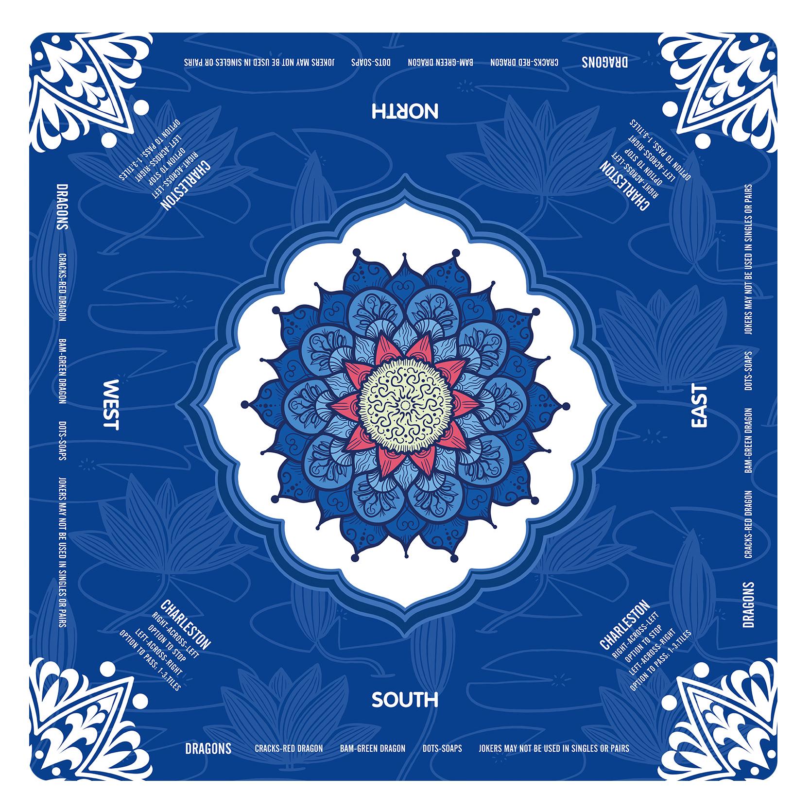 Lotus Flower Mandala Mahjong Mat with Instructions, NMJL Play Mat with Charleston Rules, Mahjong Accessories