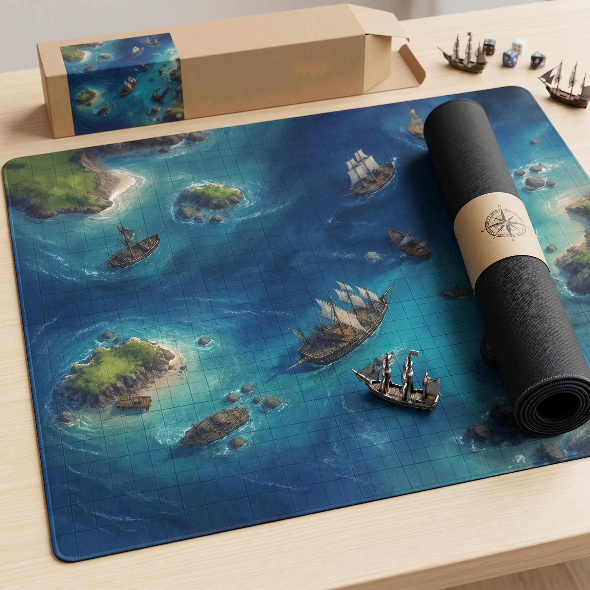Naval Battle TTRPG Playmat - 24"x24" Tactical Grid Map for D&D - Available in Bigger Sizes