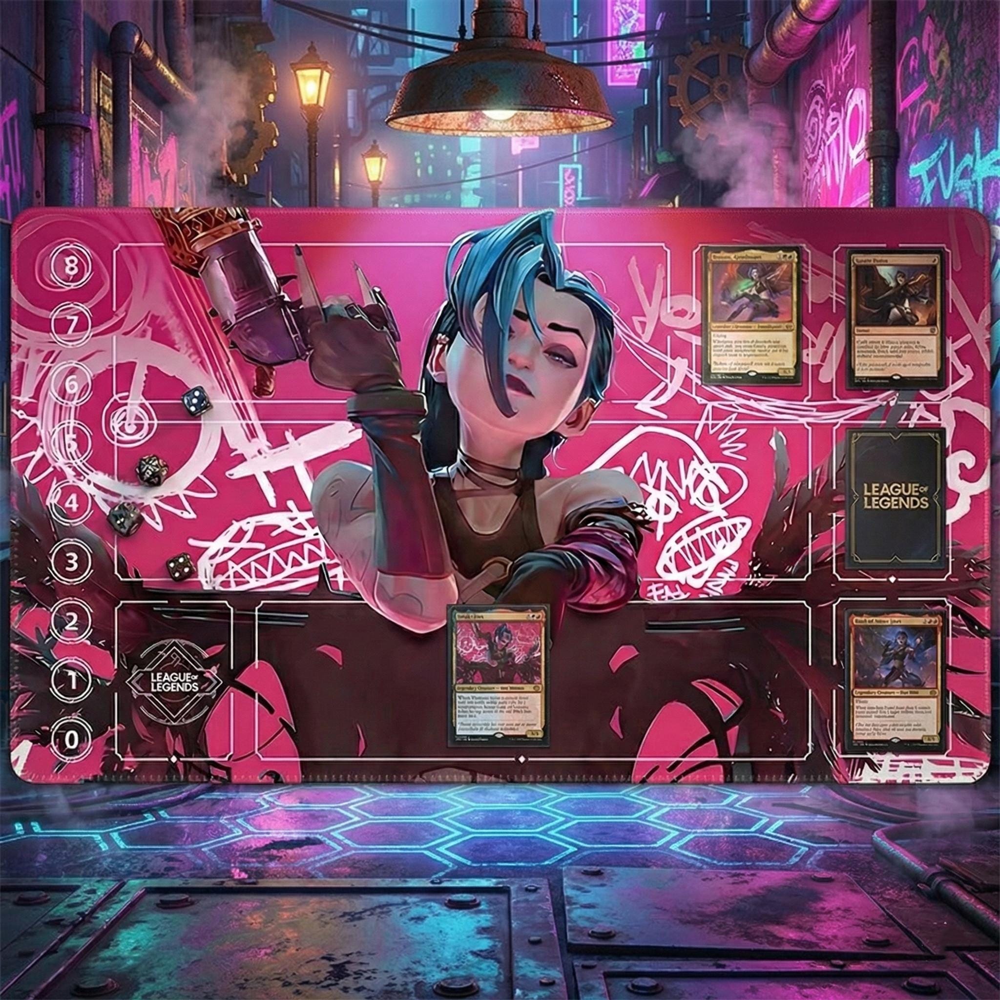 Jinx Arcana Riftbound TCG Playmat with Zones - League of Legends Inspired Trading Card Game - 24" x 14" inches Stitched Edges