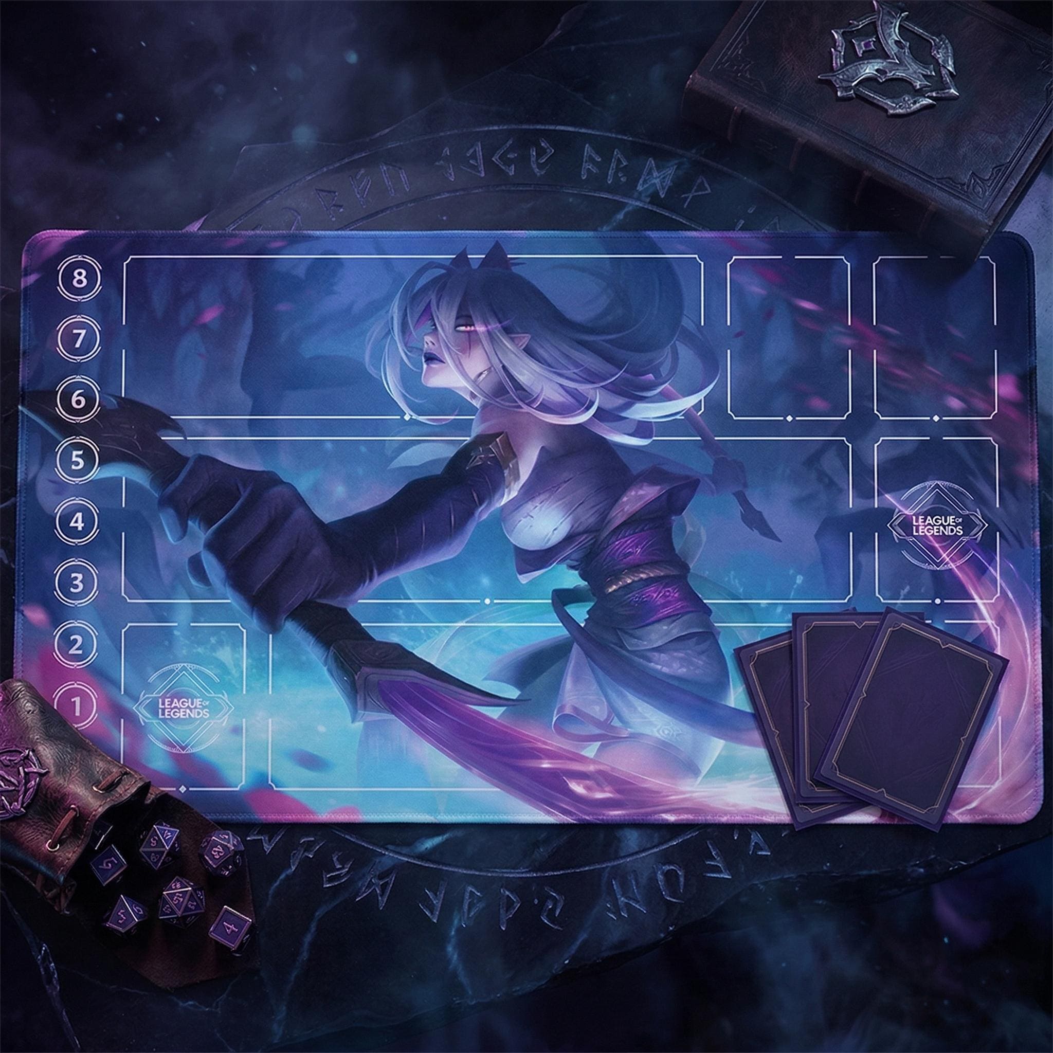 Coven Evelynn Riftbound LOL Playmat - League of Legends Inspired Trading Card Game - 24" x 14" inches (600 x 350 x 2 mm) Stitched Edges