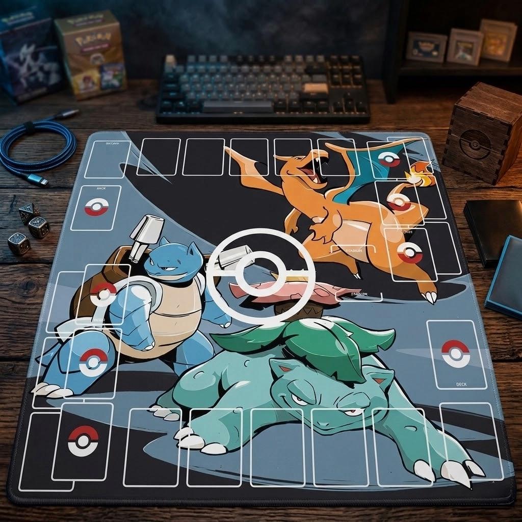 Duo Pokemon Playmat | 2 Player TCG Battle Mat | Double Field Resource & Battle Zones | Two-Player Layout | 24 x 24 inches
