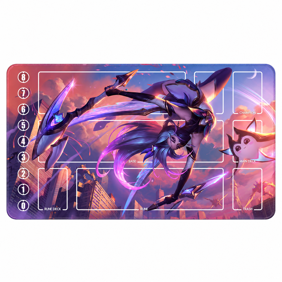 Star Guardian Akali Riftbound TCG playmat — full Zone artwork on white