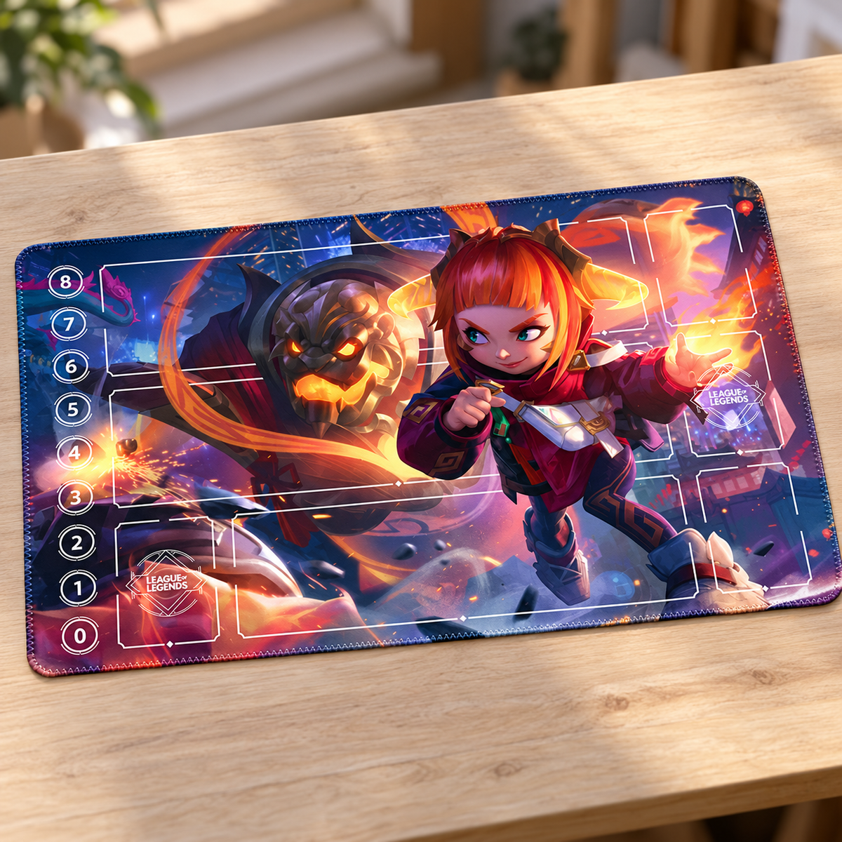 Annie and Tibbers Lunar Fire Riftbound playmat – angled view