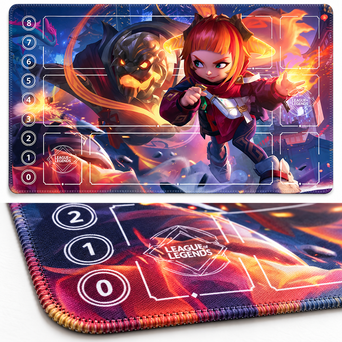 Annie and Tibbers Lunar Fire Riftbound playmat – edge detail