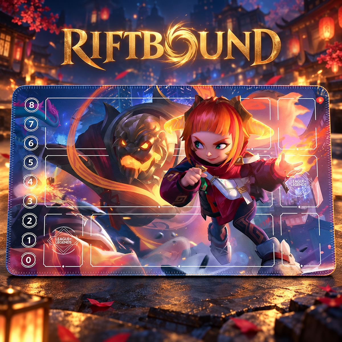 Annie and Tibbers Lunar Fire Riftbound playmat – hero