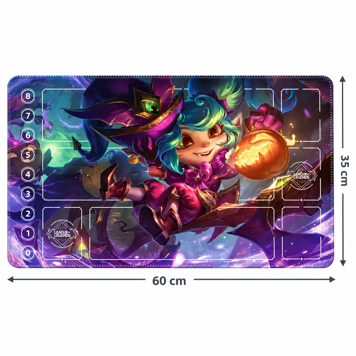 Bewitching Lulu Riftbound playmat dimensions with artwork-matched stitched edges