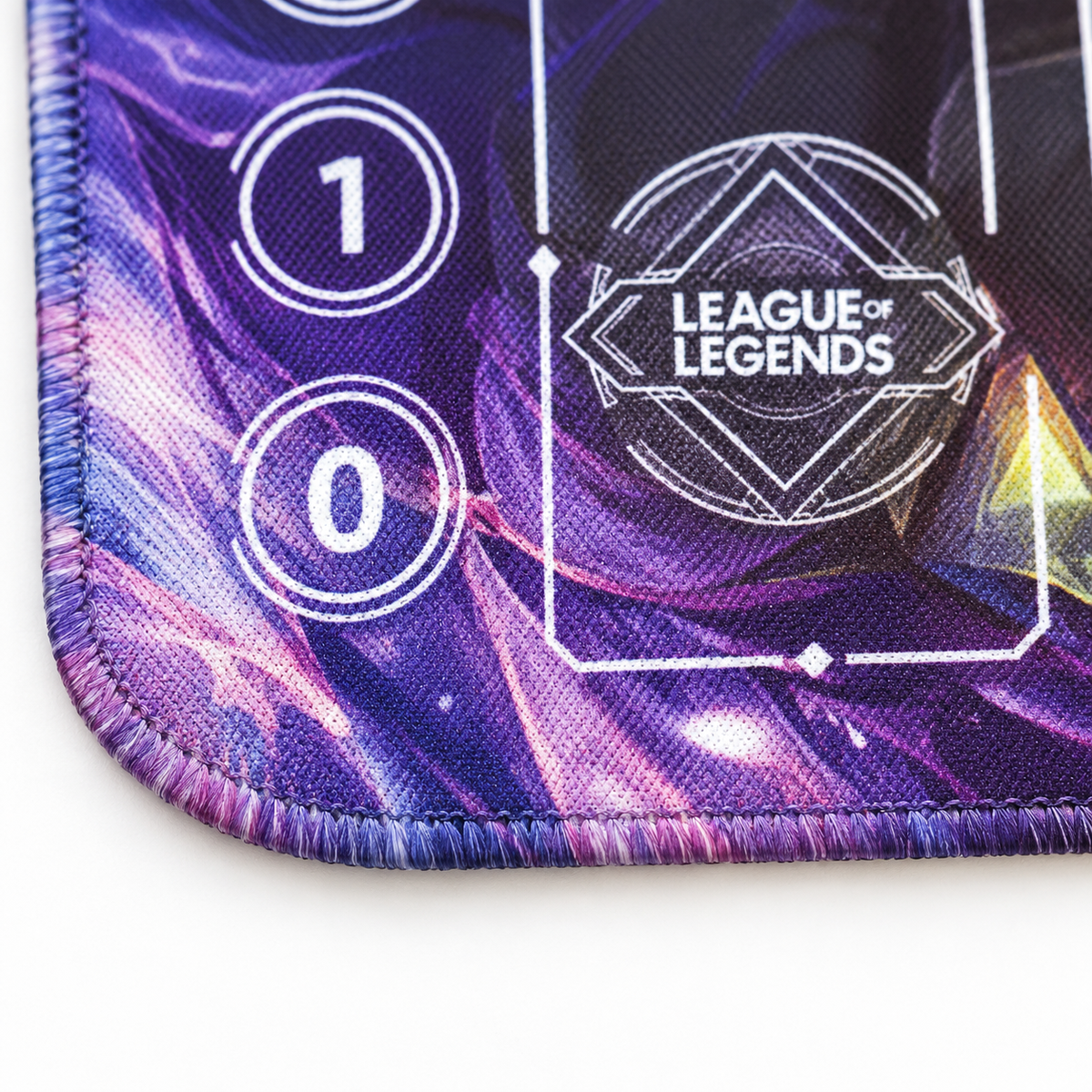 Bewitching Lulu Riftbound playmat edge detail with artwork-matched stitched edges