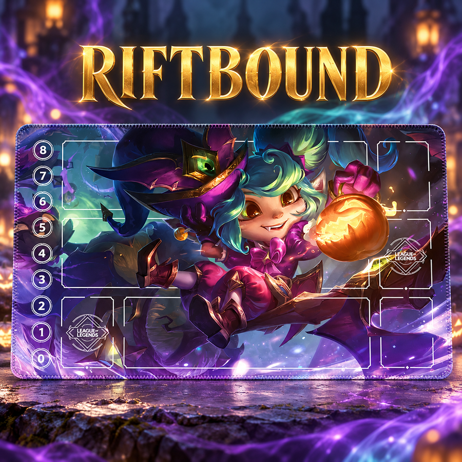 Bewitching Lulu Riftbound playmat hero with artwork-matched stitched edges