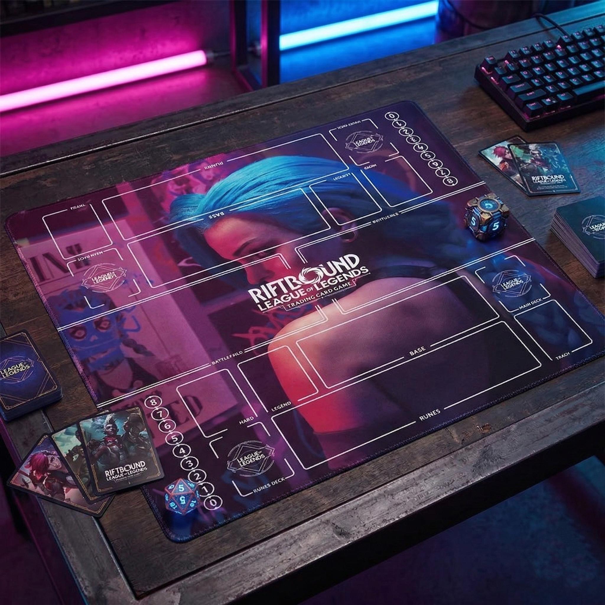 Jinx Riftbound Playmat Two Players - League of Legends Trading Card Game - Duo Zones Battlefield 24" x 24" inches (60x60 cm)