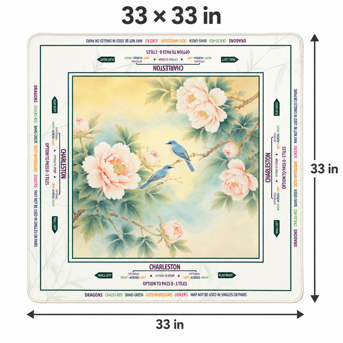 Bird of Paradise mahjong mat dimensions: 33 x 33 inches