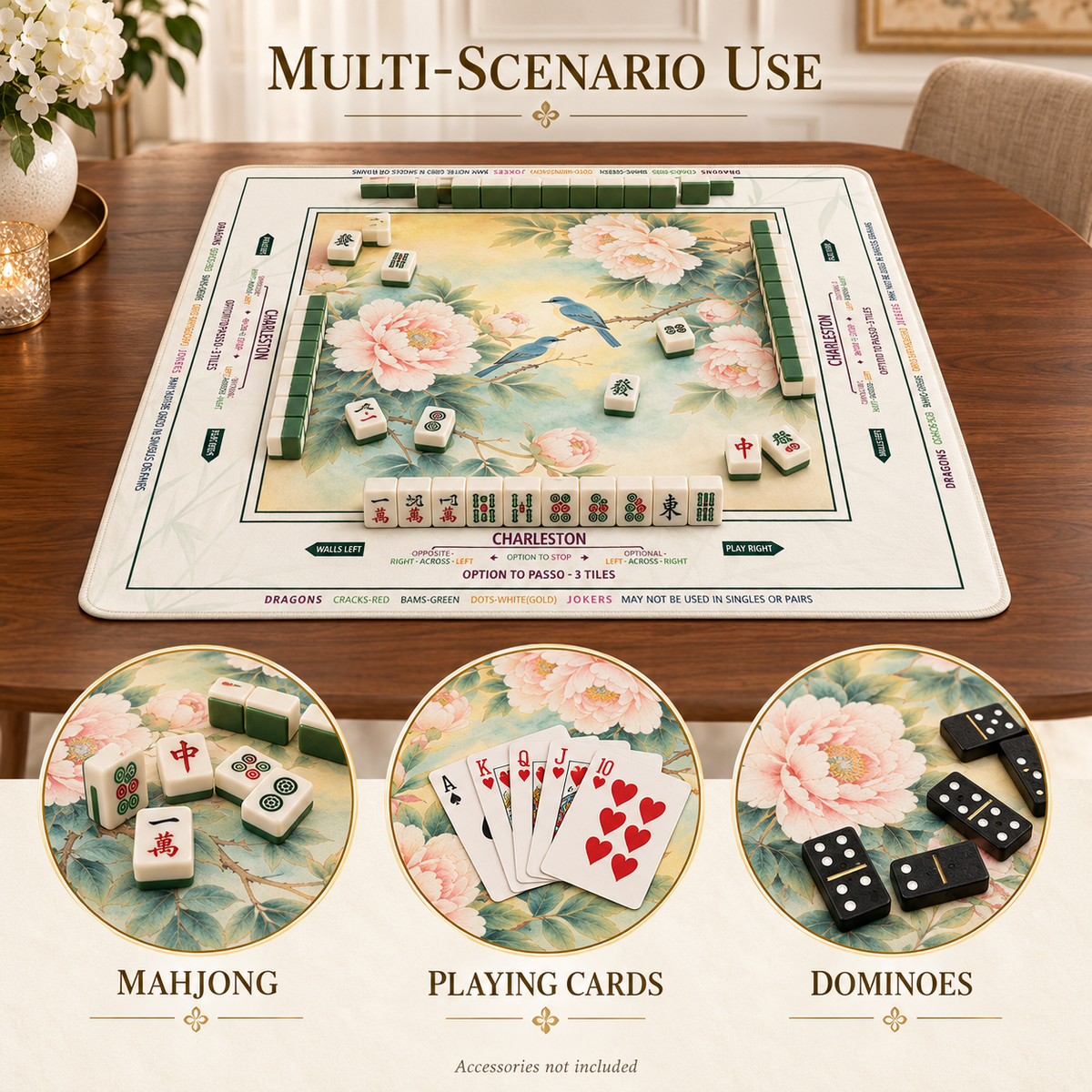 Bird of Paradise mat for mahjong, playing cards and dominoes; accessories not included