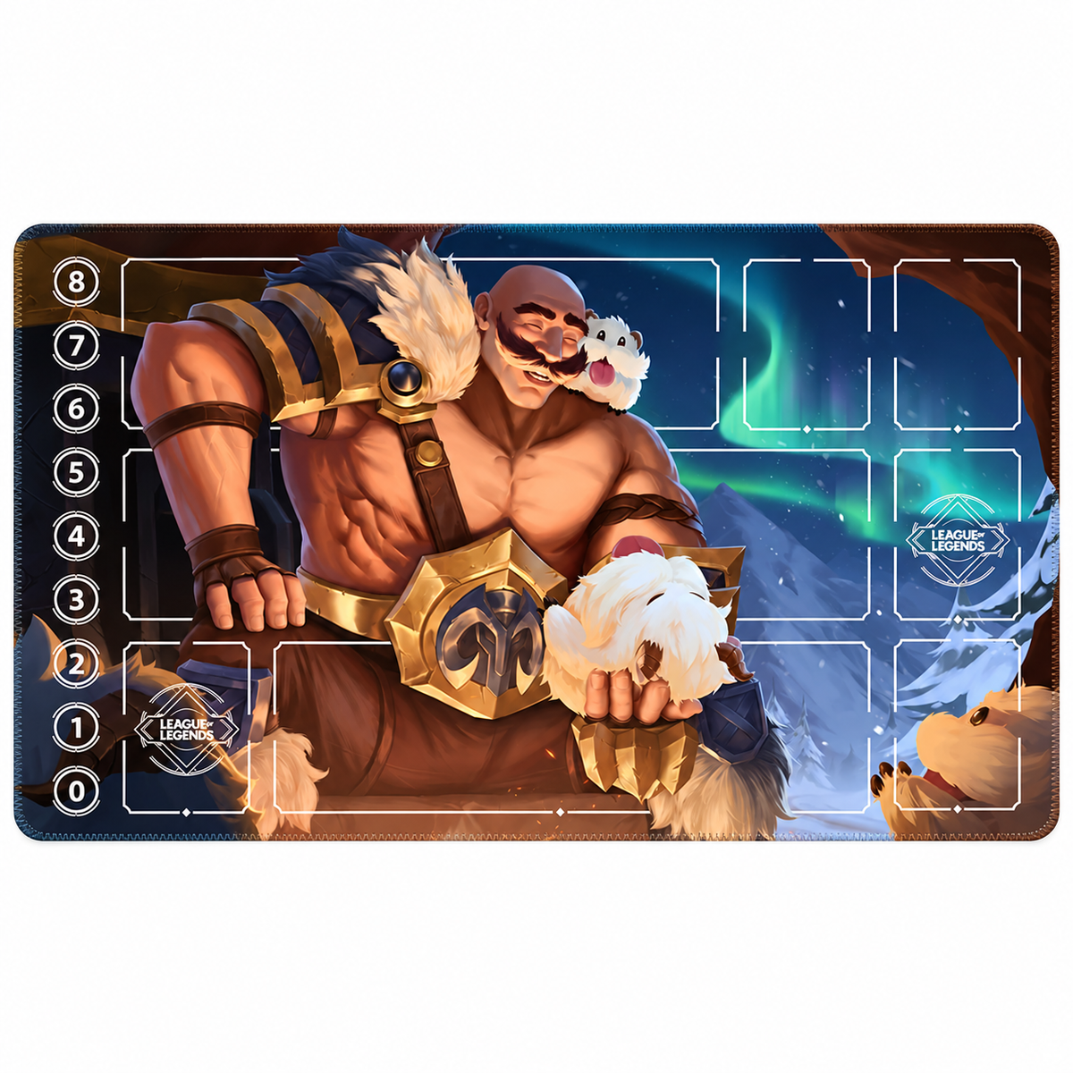 Braum and Poros Riftbound playmat full mat with artwork-matched stitched edges