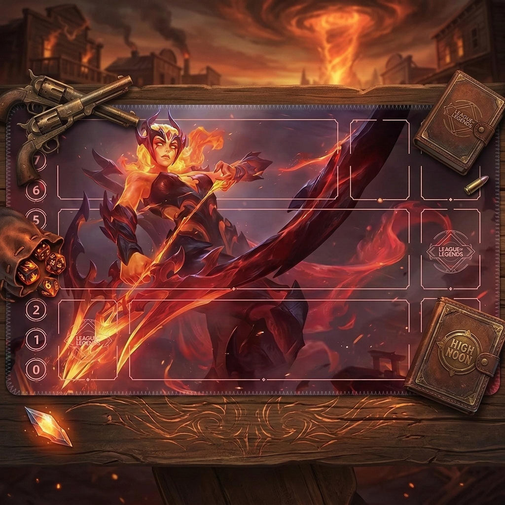 Ashe Inferno Skin Riftbound LOL Playmat - League of Legends Inspired Trading Card Game - 24" x 14" inches (600 x 350 x 2 mm) Stitched Edges
