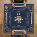 Luxury Dragon & Bamboo Mahjong Playmat | Navy and Gold Professional Table Protector | Unique Mahjong Gift with Charleston Rules Reference