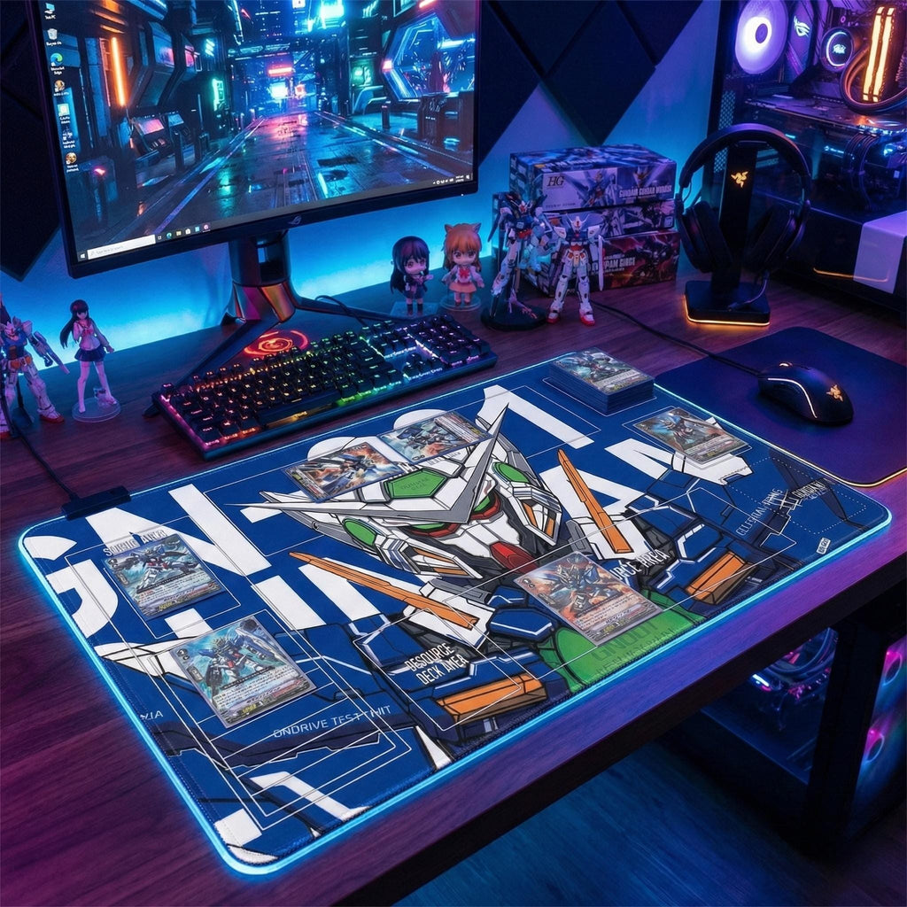 Gundam Playmat TCG Desk Mat, GN-001 Exia Anime Deskmat, Mecha Card Game Pad for MTG Yugioh Pokemon, Large Gaming Mousepad, Gamer Gift