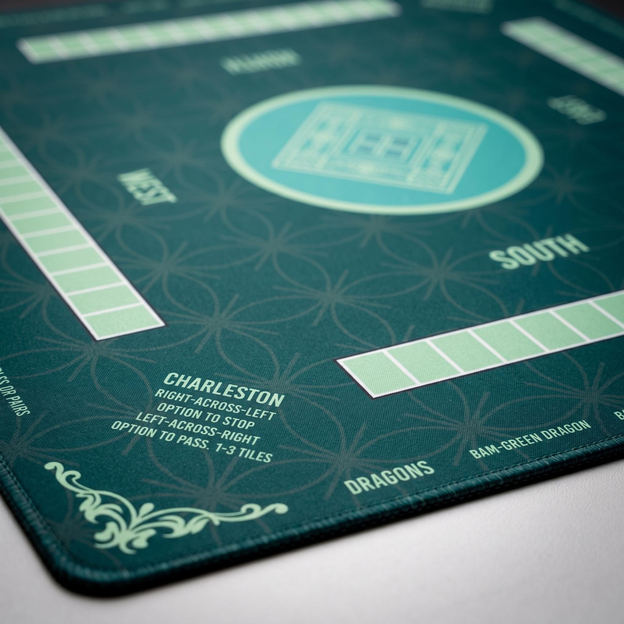 Mahjong Mat with Instructions and Charleston Rules | Elegant Green Board Game Table Protector | Nonslip Mahjong Playmat Gift for Players
