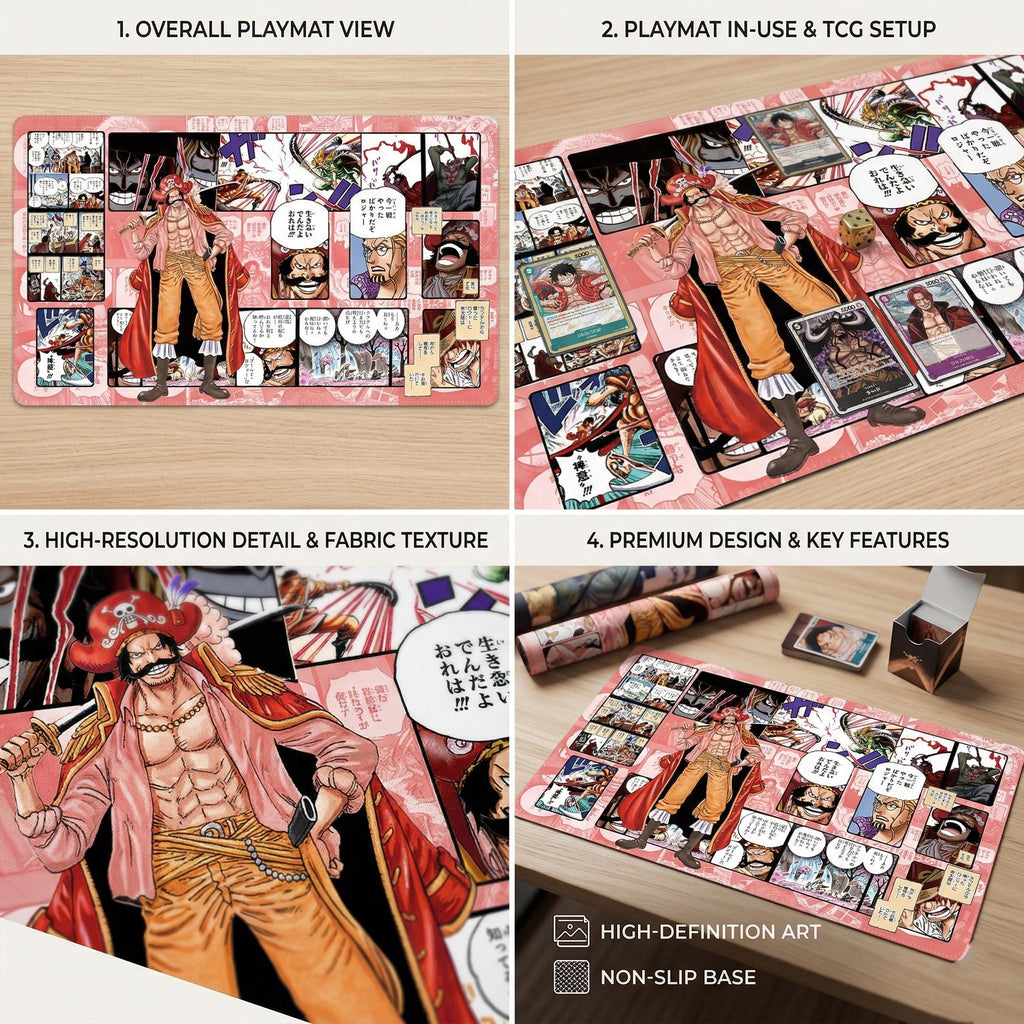 One Piece Playmat - Gol D. Roger Pirate King Manga Panels TCG Mat - One Piece Card Game Desk Mat - Custom Anime Mousepad - Gift for Gamers