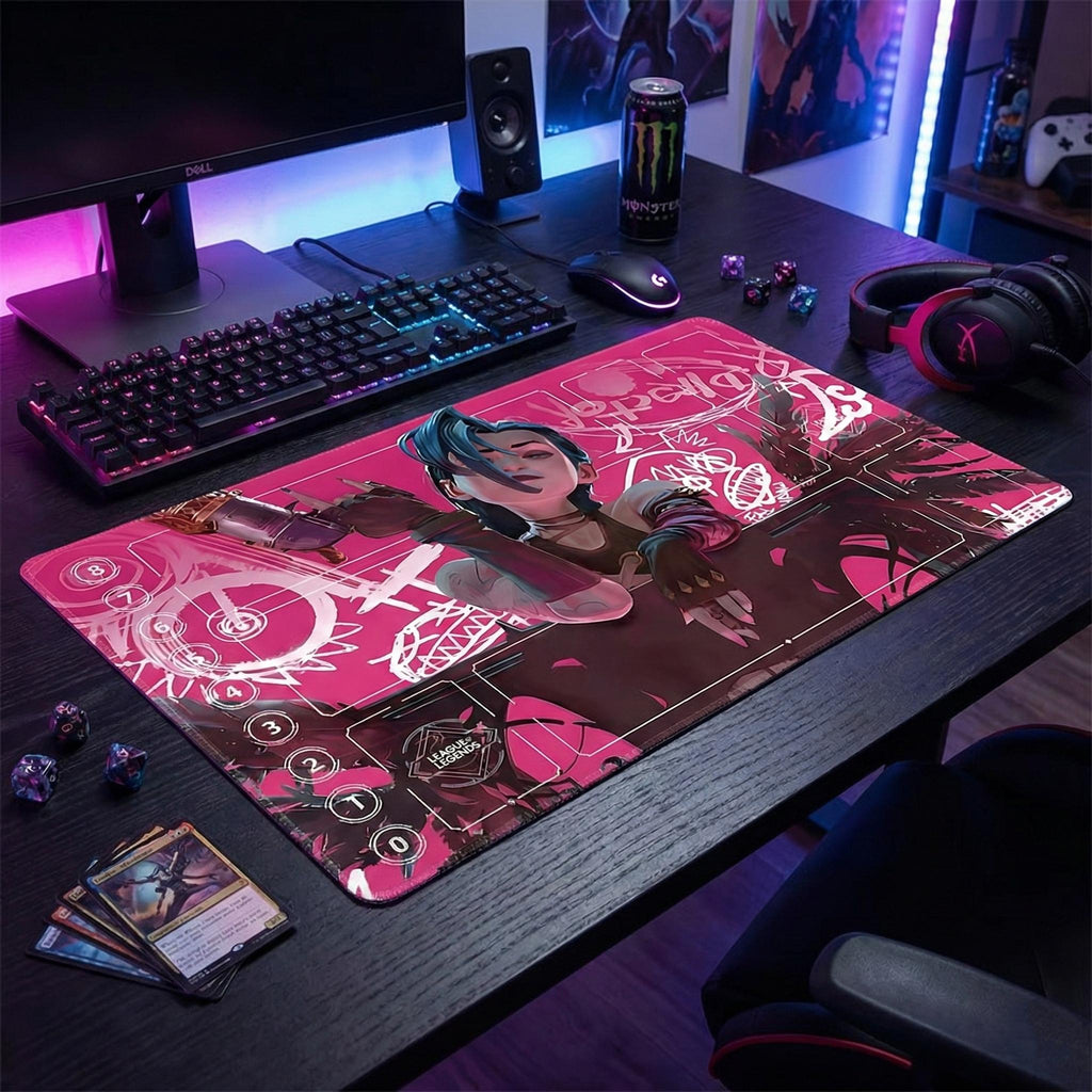 Jinx Arcana Riftbound TCG Playmat with Zones - League of Legends Inspired Trading Card Game - 24" x 14" inches Stitched Edges