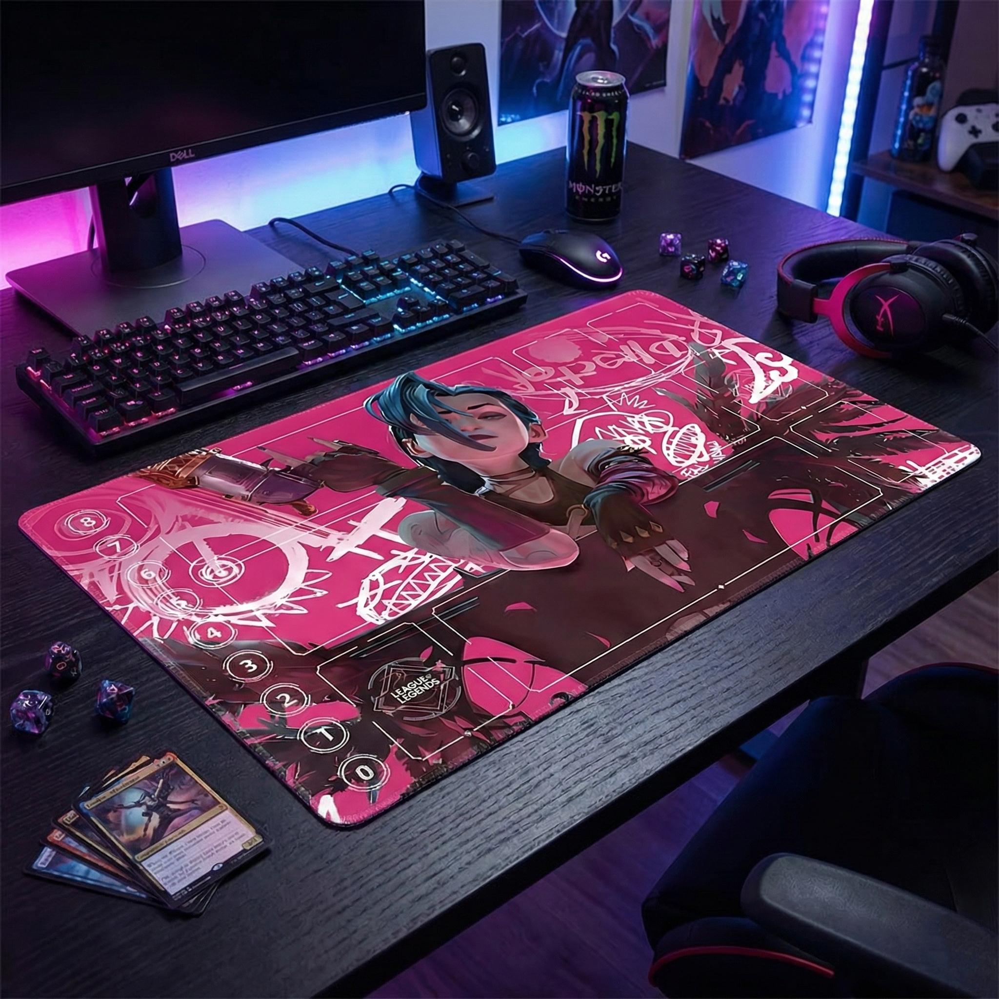 Jinx Arcana Riftbound TCG Playmat with Zones - League of Legends Inspired Trading Card Game - 24" x 14" inches Stitched Edges