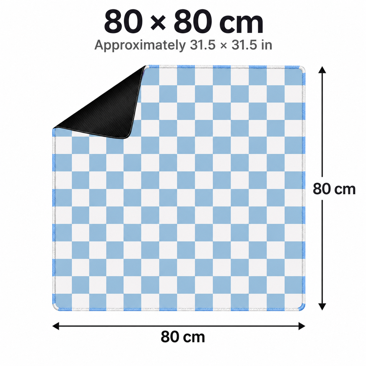 Checker blue mahjong mat 80 by 80 cm dimensions, approximately 31.5 by 31.5 inches