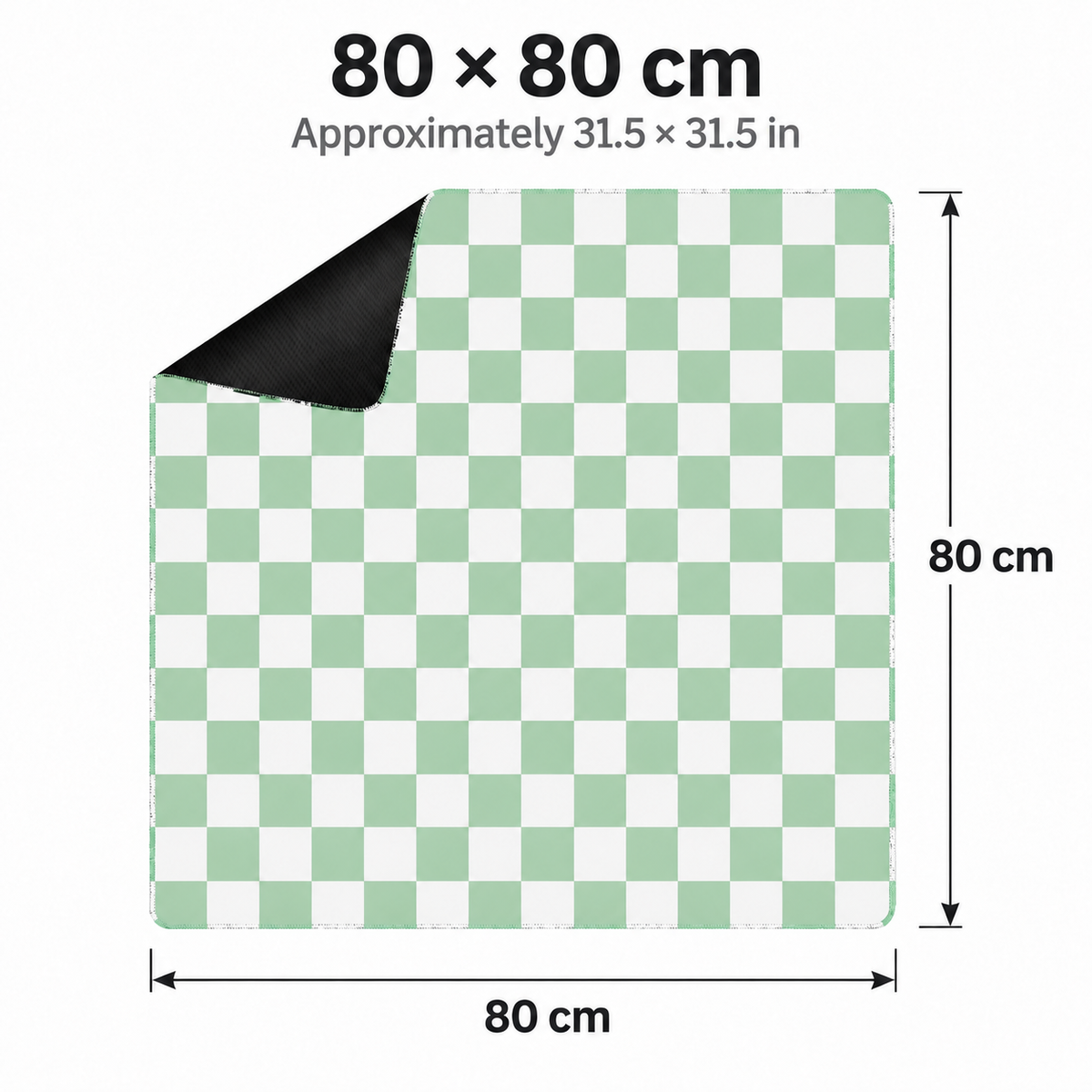 Checker green mahjong mat 80 by 80 cm dimensions, approximately 31.5 by 31.5 inches