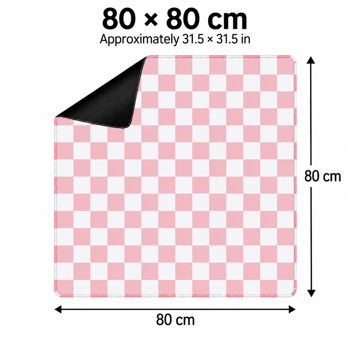 Checker pink mahjong mat 80 by 80 cm dimensions, approximately 31.5 by 31.5 inches