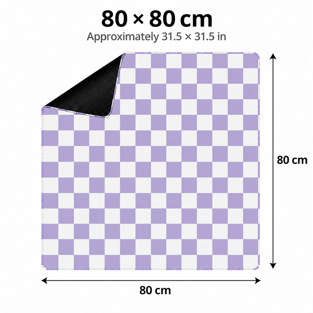 Checker purple mahjong mat 80 by 80 cm dimensions, approximately 31.5 by 31.5 inches