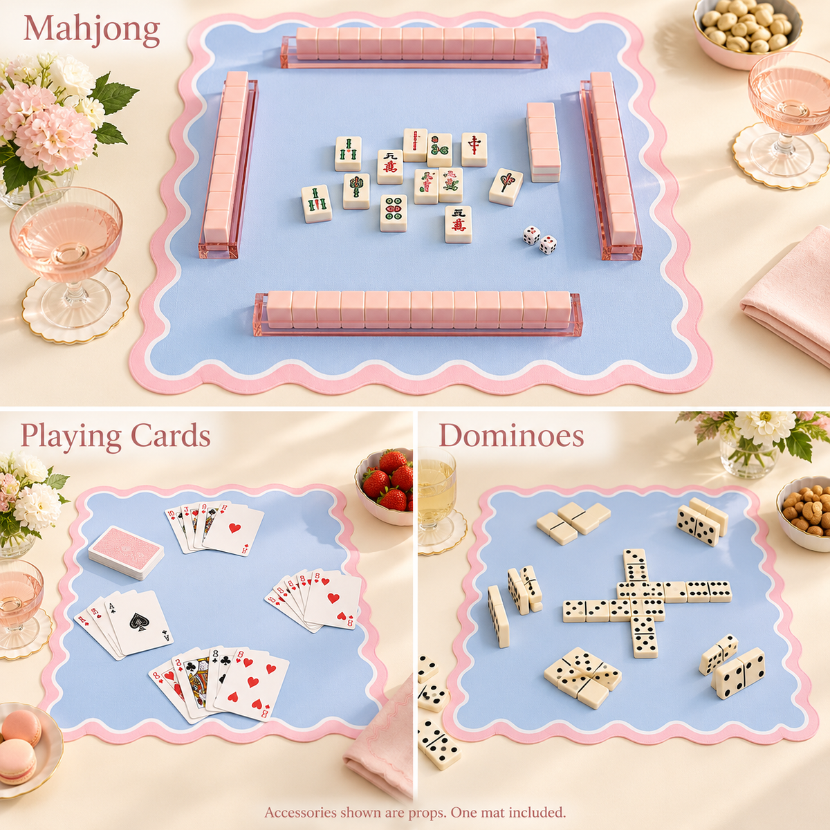 Cotton Candy Scallop mat used for mahjong, playing cards and dominoes; accessories not included