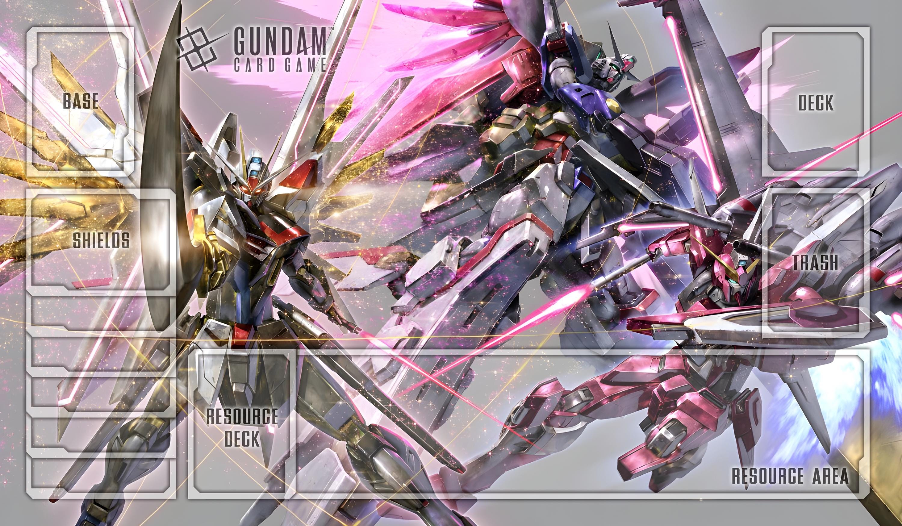 Gundam TCG Playmat - Rising Freedom & Immortal Justice Desk Mat - 24x14 Mecha Trading Card Game Mat | Mouse pad - Anime Gamer Gift Idea