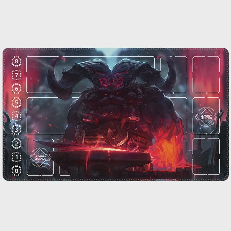 Ornn Arcana Riftbound LOL Playmat - League of Legends Inspired Trading Card Game - 24" x 14" inches (600 x 350 x 2 mm) Stitched Edges