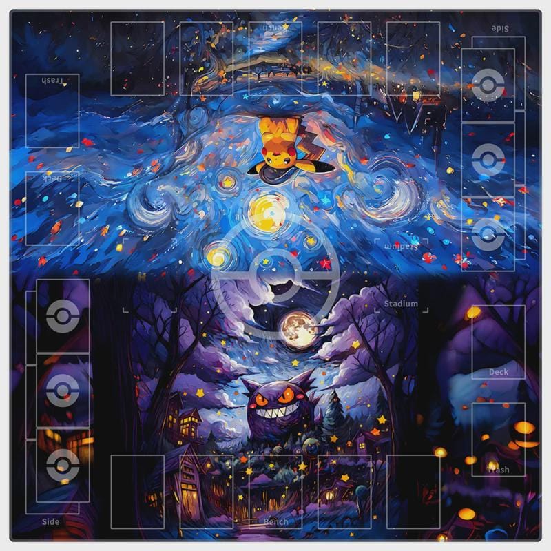 Duo Pokemon Playmat | 2 Player TCG Battle Mat | Multi-Color Pokemon Duo Mat | Two-Player Layout | 24 x 24 inches