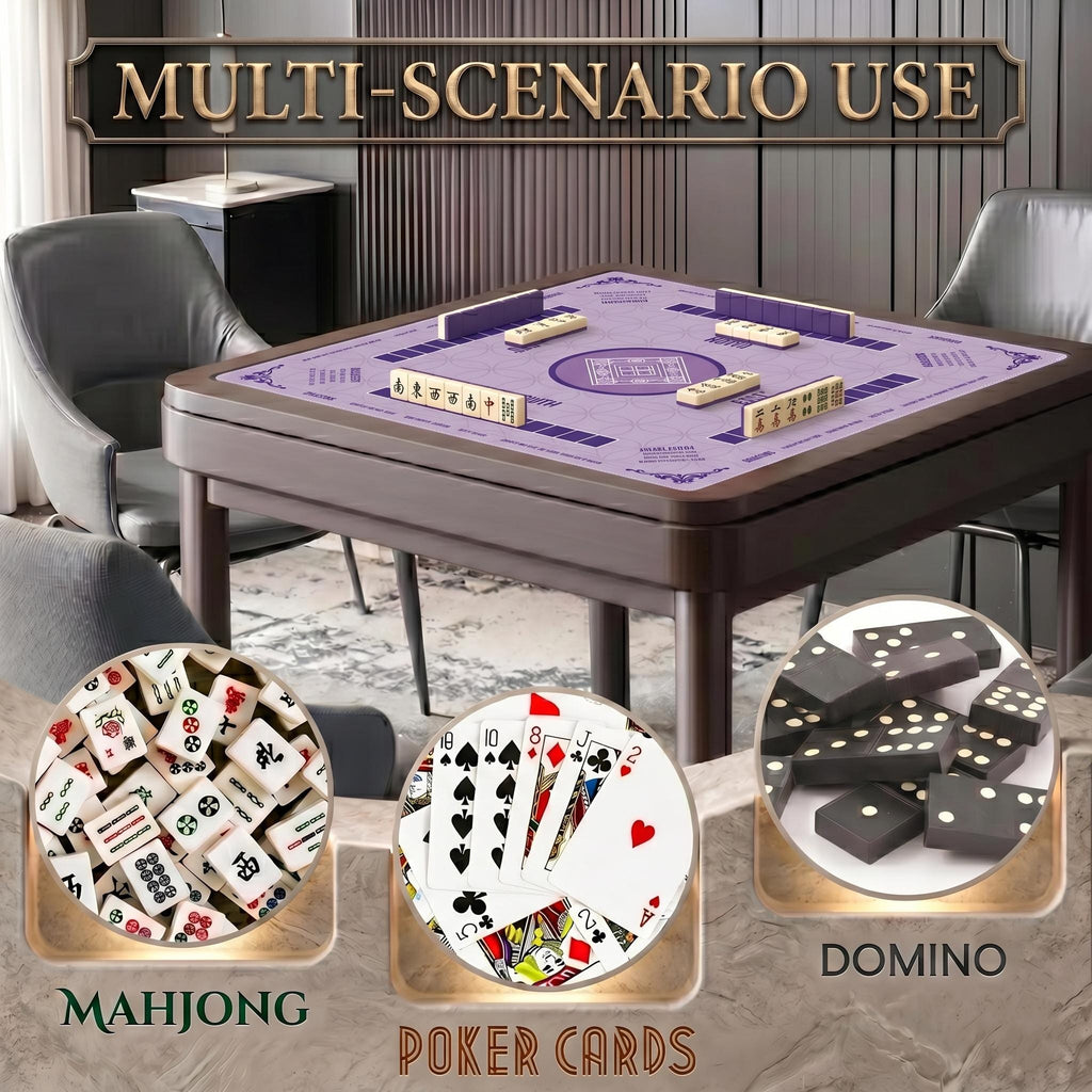 Purple Mahjong Mat with Instructions, Classic Lavender Board Game Table Mat with Charleston Rules, Non-Slip Noise Reduction Playing Surface