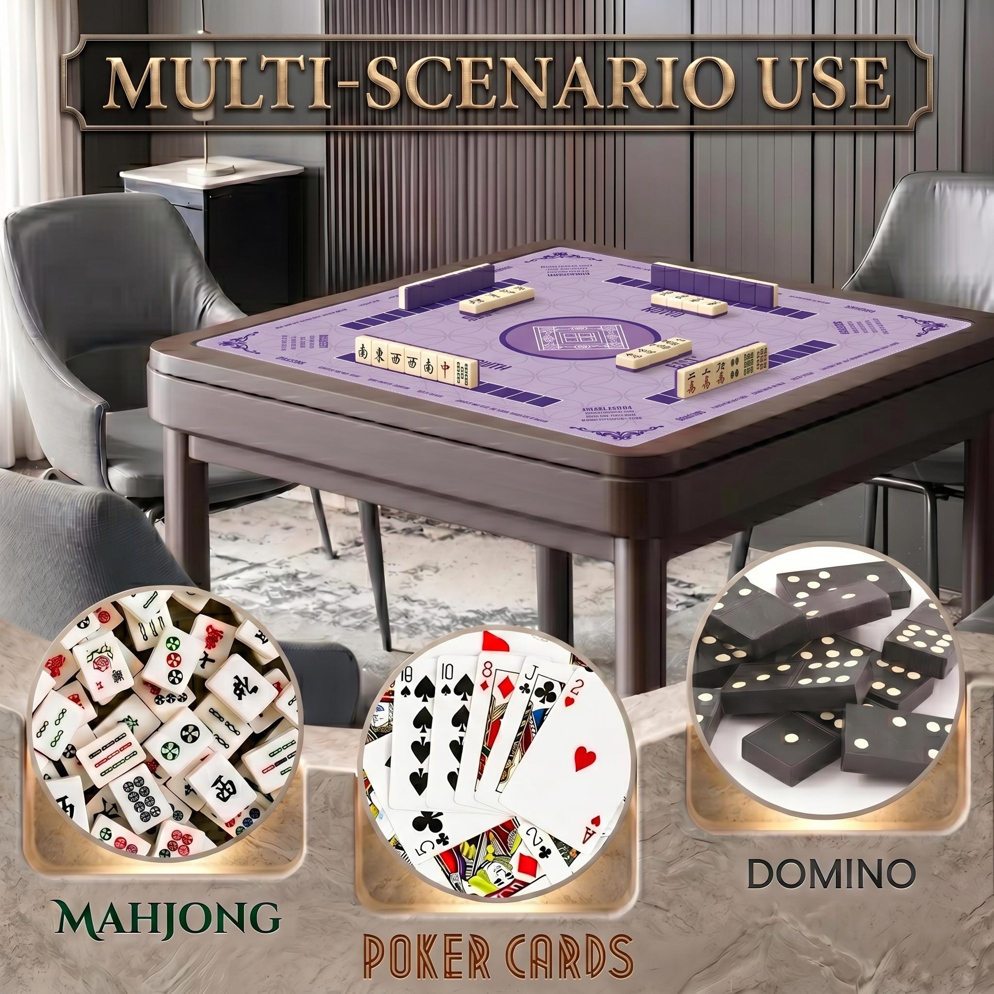 Purple Mahjong Mat with Instructions, Classic Lavender Board Game Table Mat with Charleston Rules, Non-Slip Noise Reduction Playing Surface