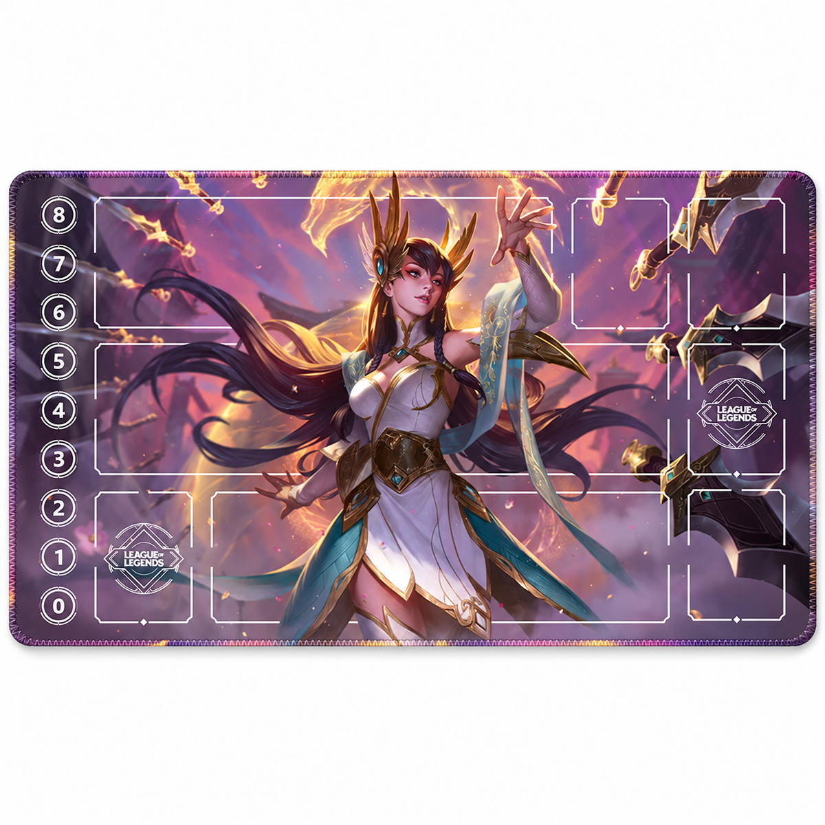 Divine Sword Irelia Riftbound Zone playmat, full mat on white background