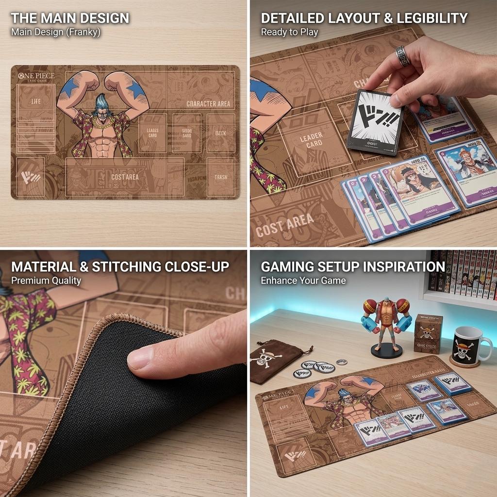 One Piece TCG Playmat Franky | Anime Card Game Mat with Card Zones | Custom TCG Desk Mat, Straw Hat Pirates Gaming Mousepad, Gift for Gamers