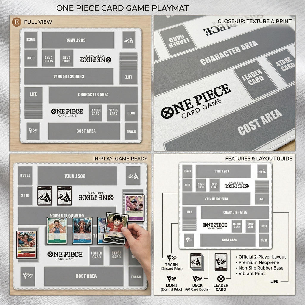 One Piece TCG Playmat | Two Player Battle Mat, 24x24" White Gray