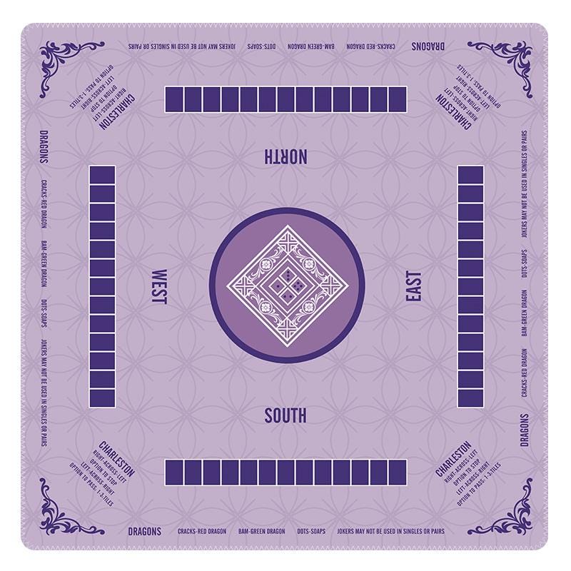 Purple Mahjong Mat with Instructions, Classic Lavender Board Game Table Mat with Charleston Rules, Non-Slip Noise Reduction Playing Surface