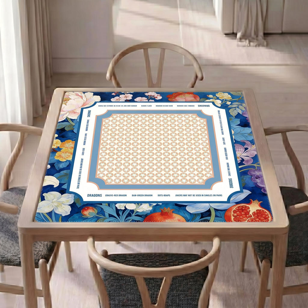 Blue Floral Botanical Mahjong Playmat