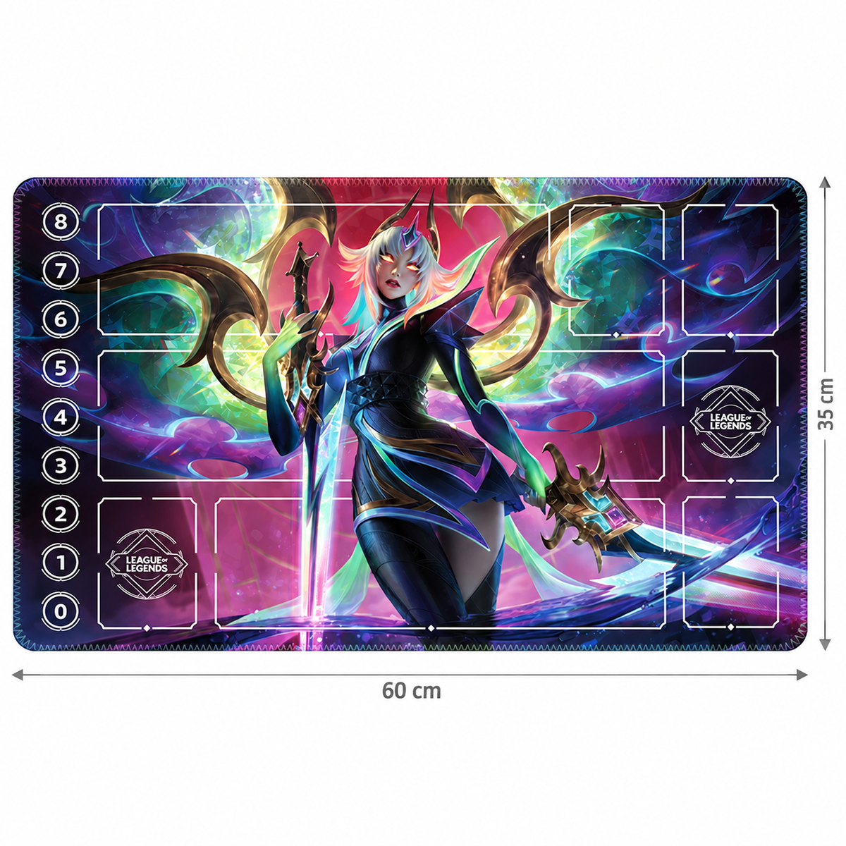 Empyrean Kayle Riftbound TCG playmat — 60 × 35 cm dimensions
