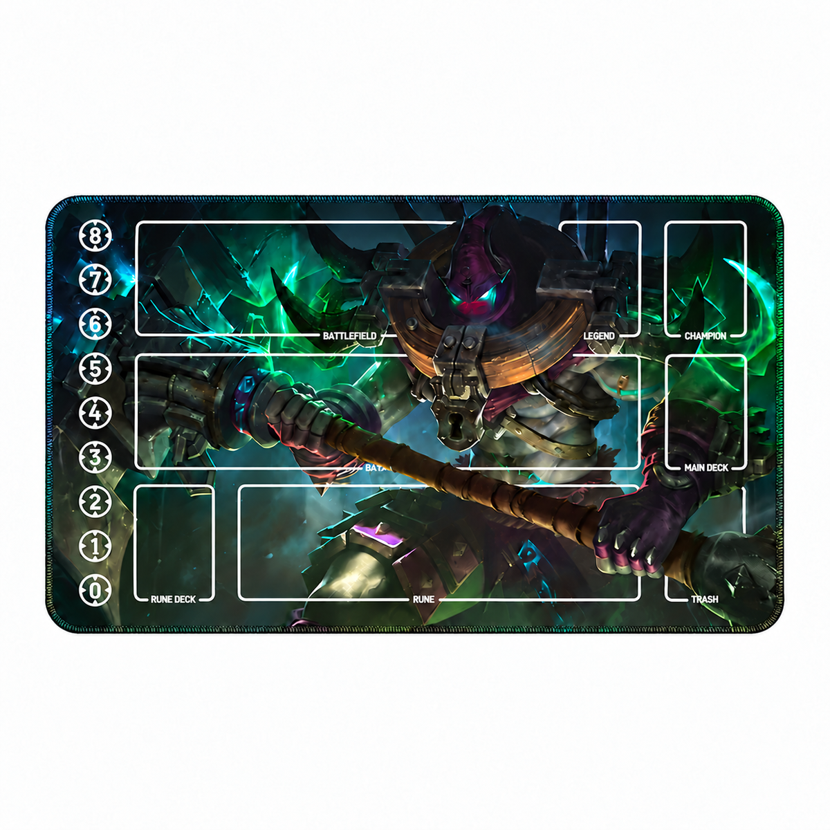 Executioner Jax Riftbound TCG playmat — full Zone design on white