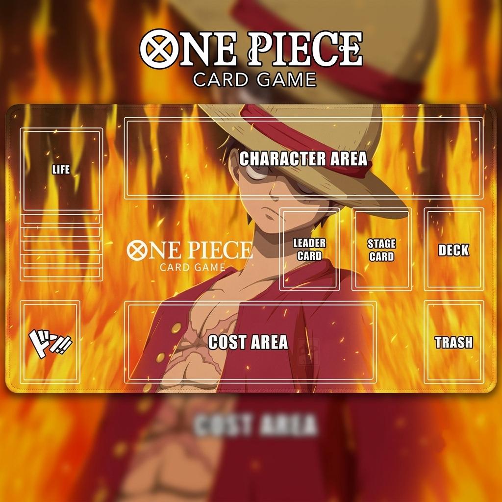 One Piece TCG Playmat with Card Zones, Fiery Luffy Custom Desk Mat, Anime TCG Play Mat for One Piece Card Game, Anime Gift for Gamers