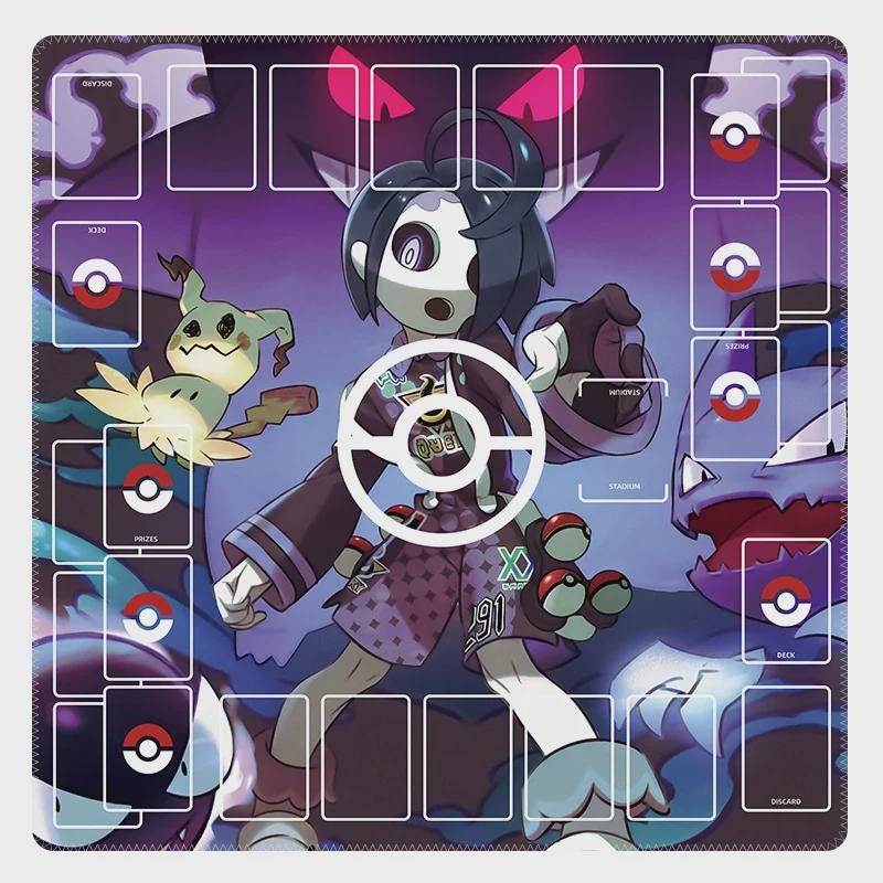 Duo Pokemon Playmat | 2 Player TCG Battle Mat | Double Field Resource & Battle Zones | Two-Player Layout | 24 x 24 inches
