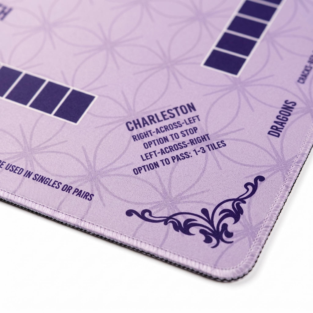 Purple Mahjong Mat with Instructions, Classic Lavender Board Game Table Mat with Charleston Rules, Non-Slip Noise Reduction Playing Surface