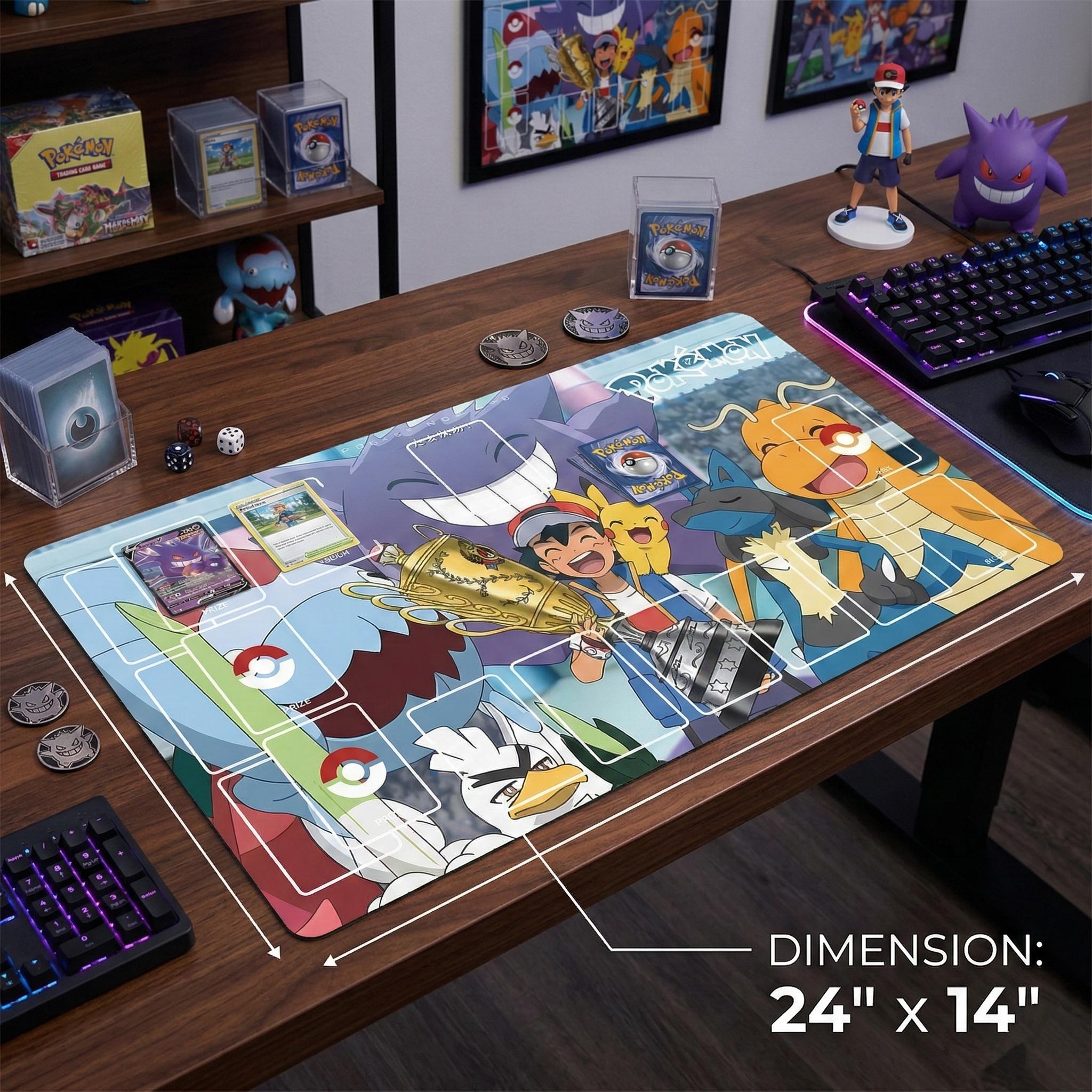Ash Ketchum Pikachu Gengar Pokemon Playmat | Pokemon Ultimate Journeys Series Playmat | 24x14 Inch