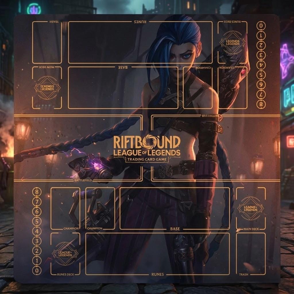 Jinx Riftbound Playmat Two Players - League of Legends Trading Card Game - Duo Zones Battlefield 24" x 24" inches (60x60 cm)