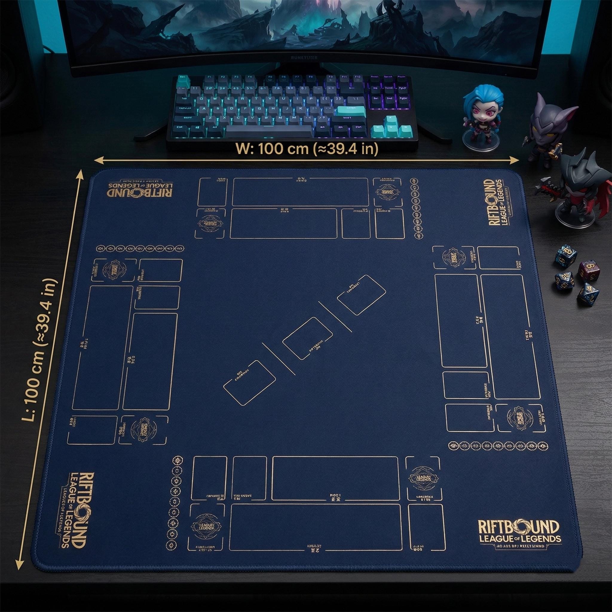 2v2 Four Player Riftbound LOL Playmat - 4-Player League of Legends Trading Card Game Table Mat - TCG Arena Desk Pad 100 x 100 cm