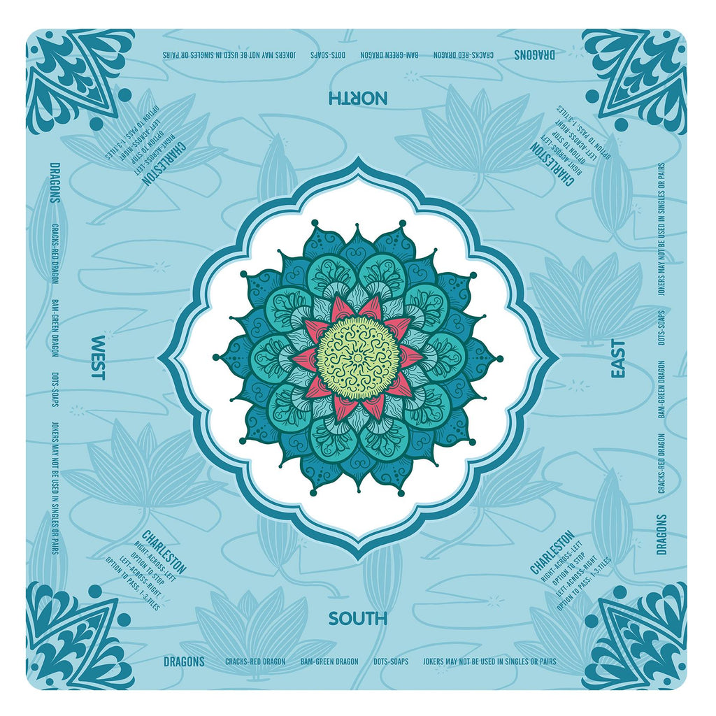 Lotus Flower Mandala Mahjong Mat with Instructions, NMJL Play Mat with Charleston Rules, Mahjong Accessories
