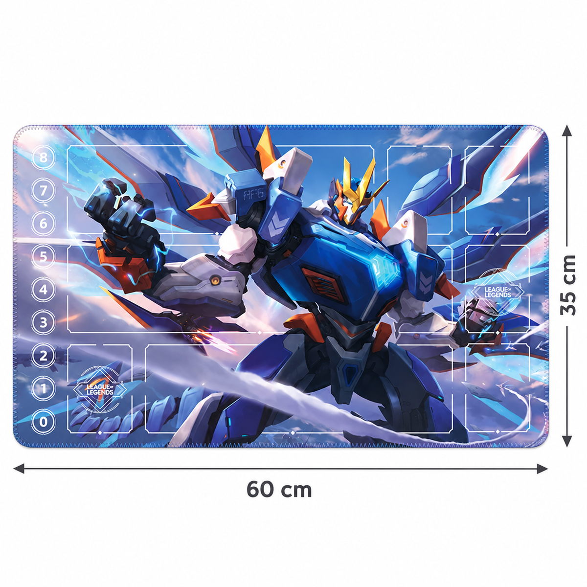 Galio Mecha Riftbound playmat dimensions with artwork-matched stitched edges