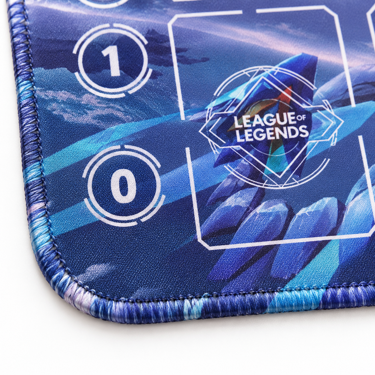 Galio Mecha Riftbound playmat edge detail with artwork-matched stitched edges