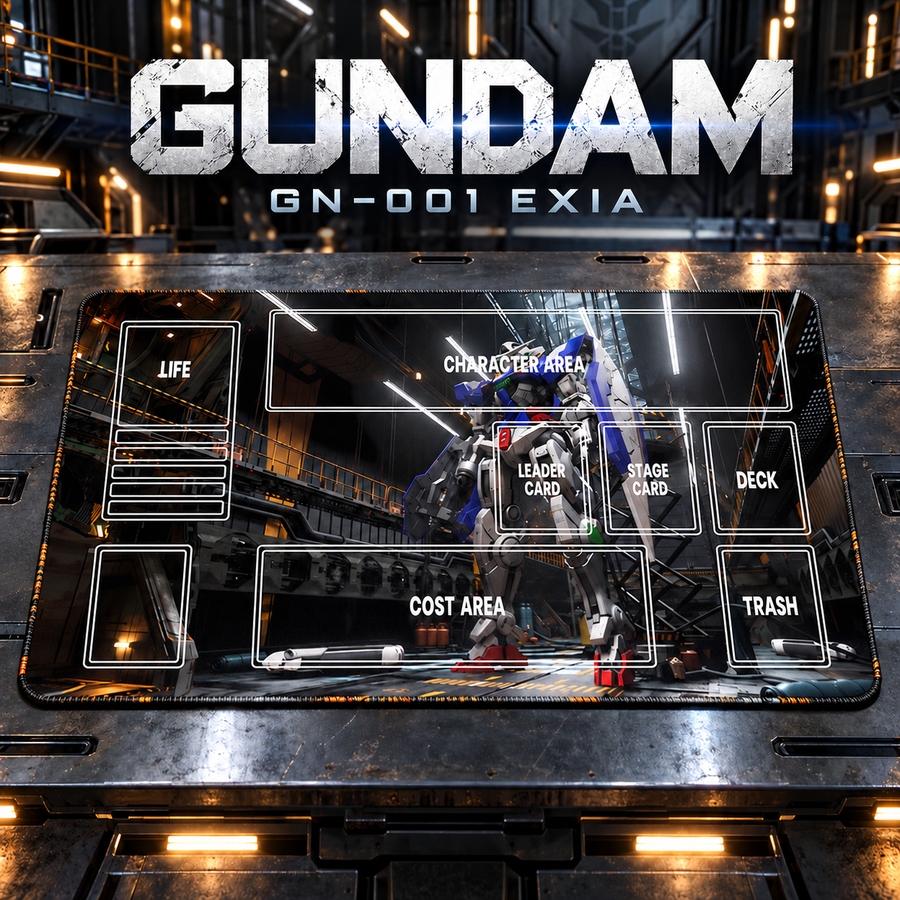GN-001 Gundam Exia Hangar TCG playmat with supplied printed card guides